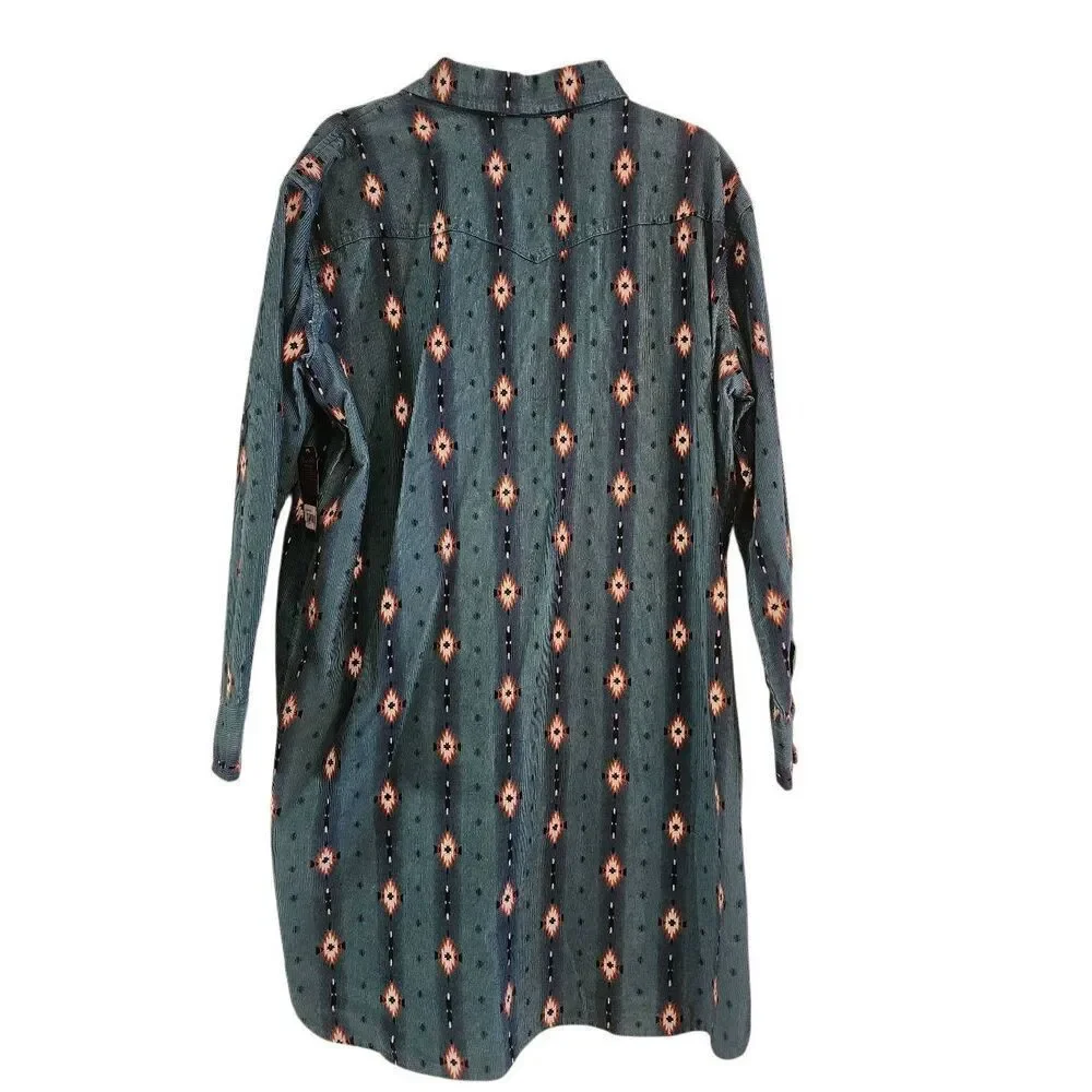 Wrangler NWT retro blue teal checotah corduroy dress size Large - Picture 4 of 9